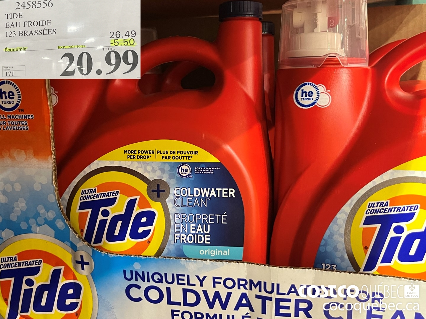 2458556 TIDE EAU FROIDE 123 BRASSEES  ($5.50 INSTANT SAVINGS EXPIRES ON 2024-10-27) $20.99