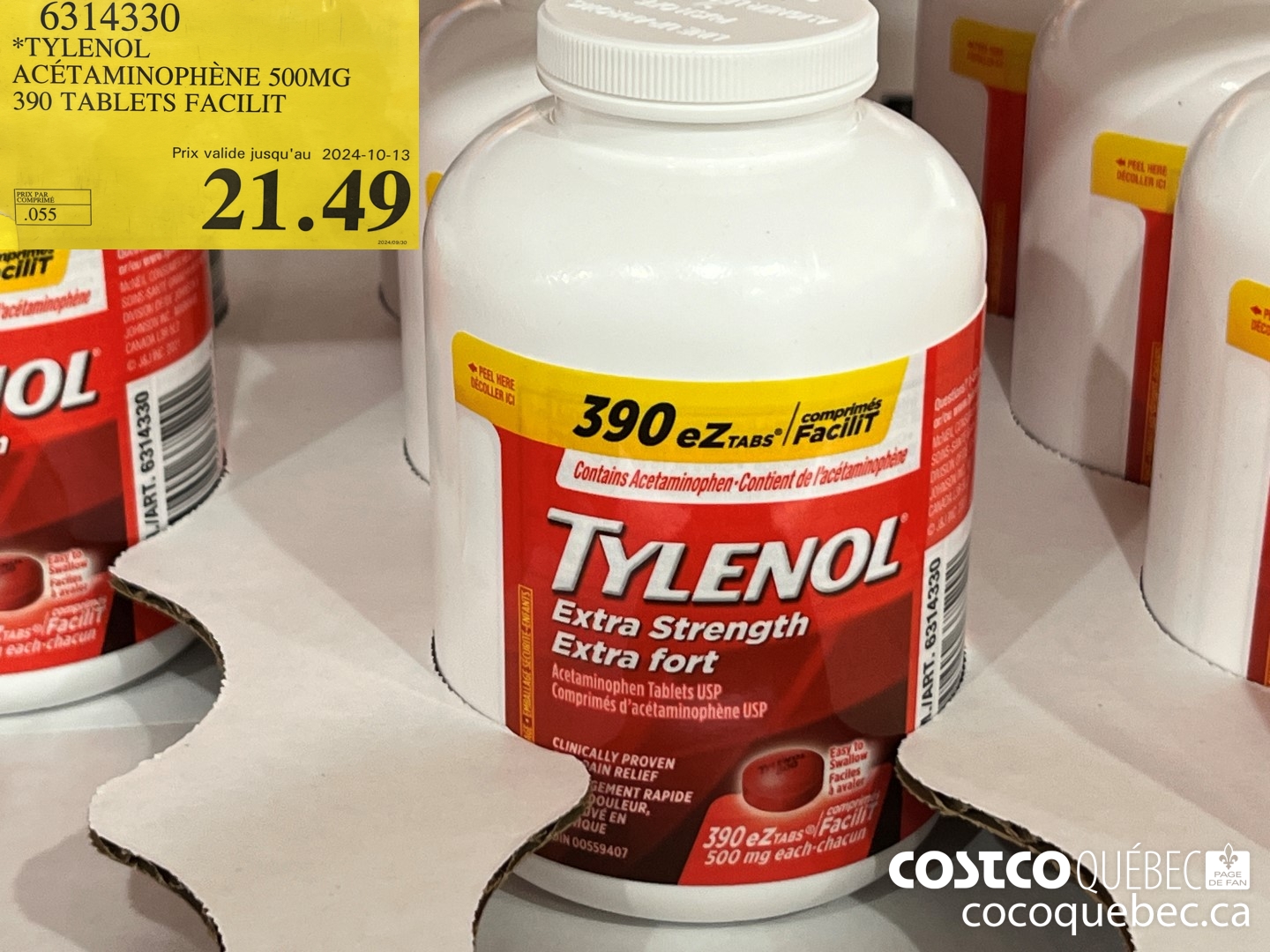 6314330 TYLENOL ACETAMINOPHENE 500MG 390 TABLETS FACILIT  $21.49