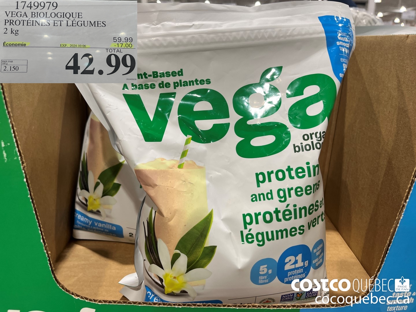 1749979 VEGA BIOLOGIQUE PROTEINES ET LEGUMES 2 kg  ($17.00 INSTANT SAVINGS EXPIRES ON 2024-10-06) $42.99