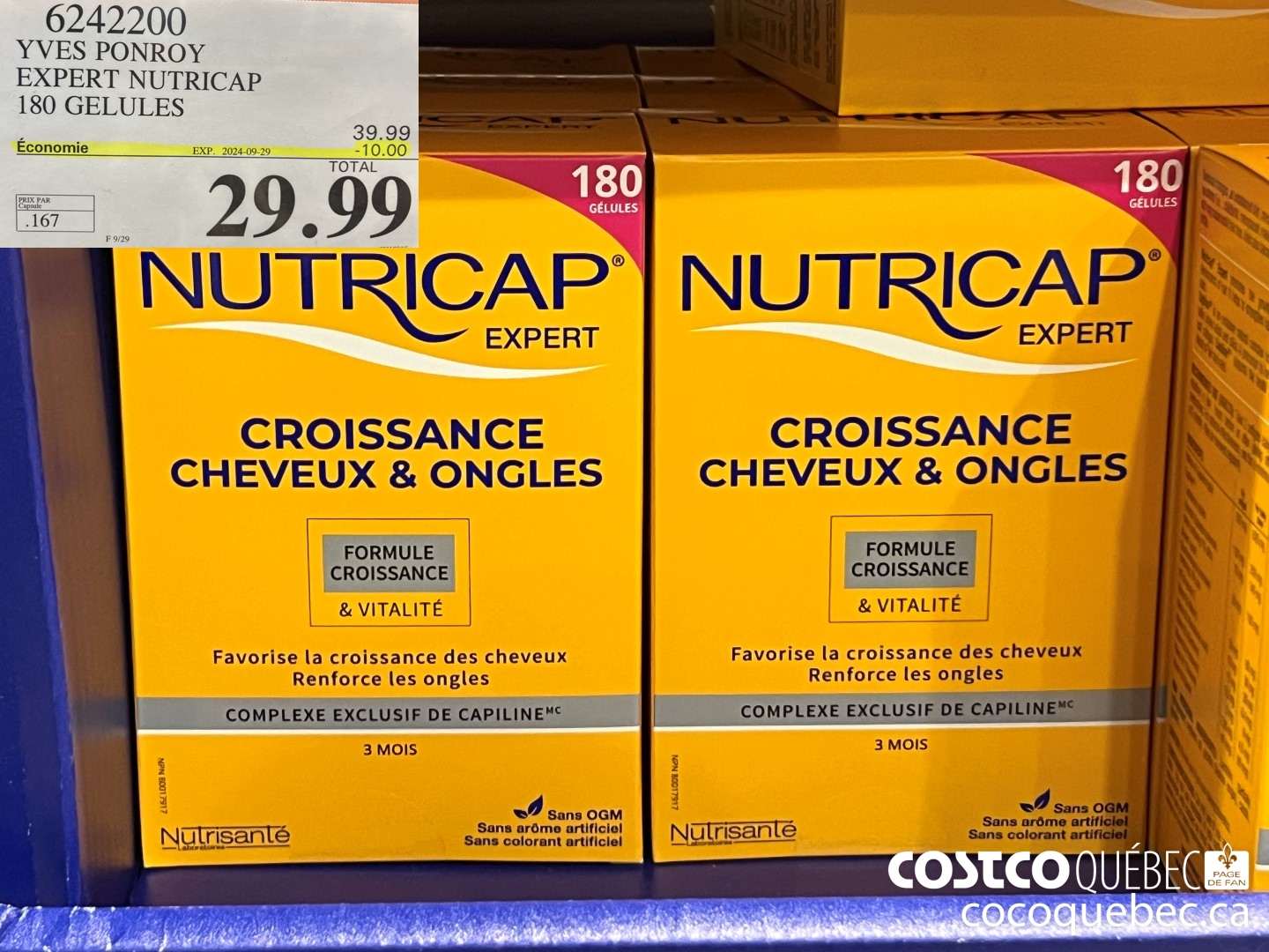 6242200 YVES PONROY EXPERT NUTRICAP . 180 GELULES 39.99 ($10.00 INSTANT SAVINGS EXPIRES ON 2024-09-29) $29.99