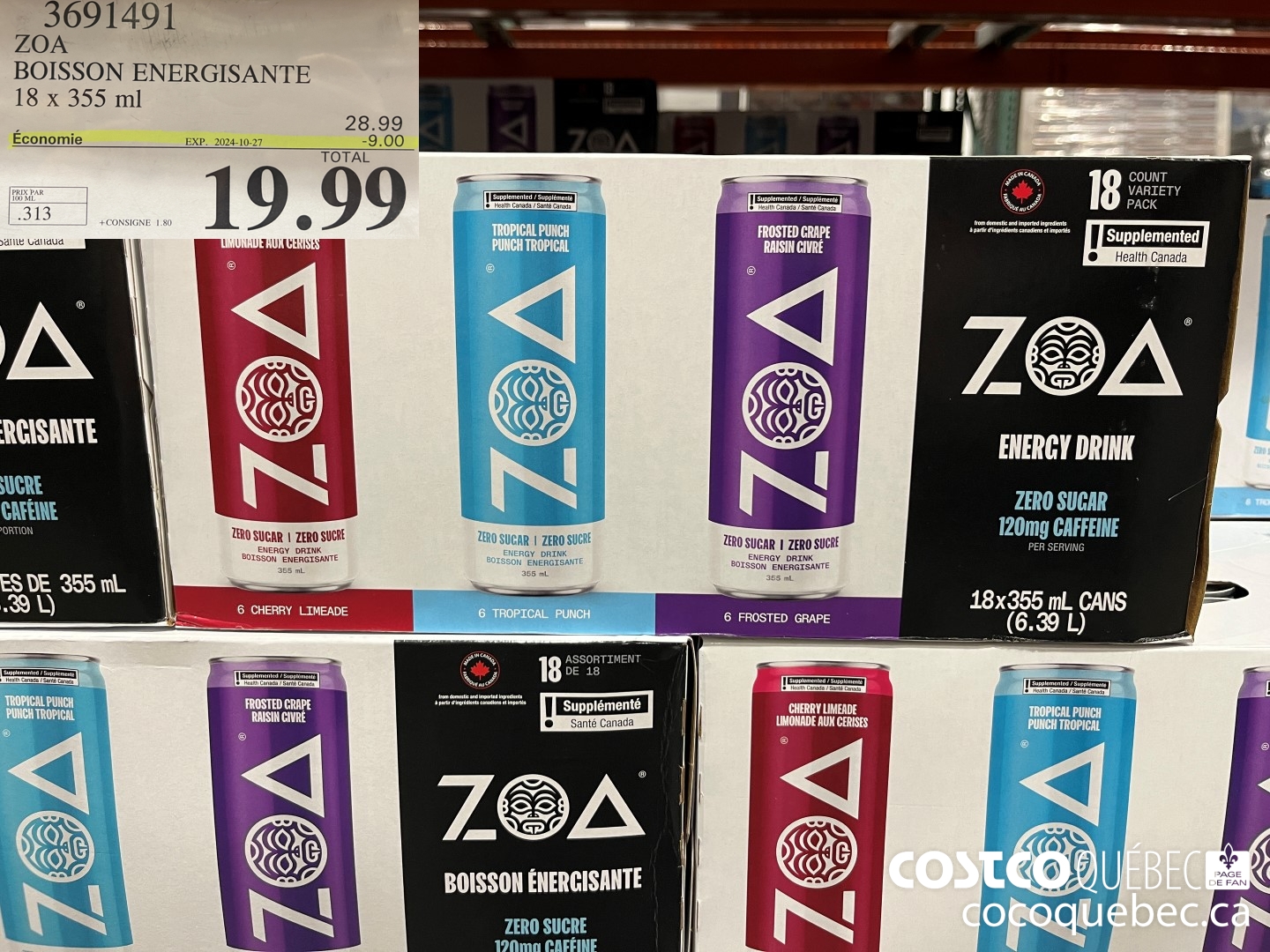 3691491 ZOKU BOISSON ENERGISANTE 18 x 355 ml  ($9.00 INSTANT SAVINGS EXPIRES ON 2024-10-27) $19.99