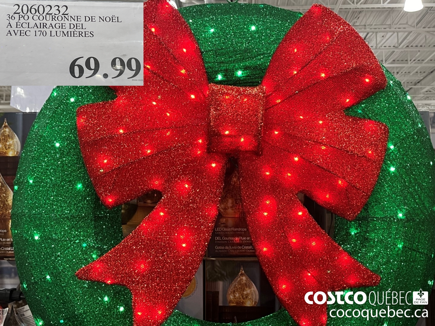 2060232 36 PO COURONNE DE NOEL A ECLAIRAGE DEL AVEC 170 LUMIERES  $69.99