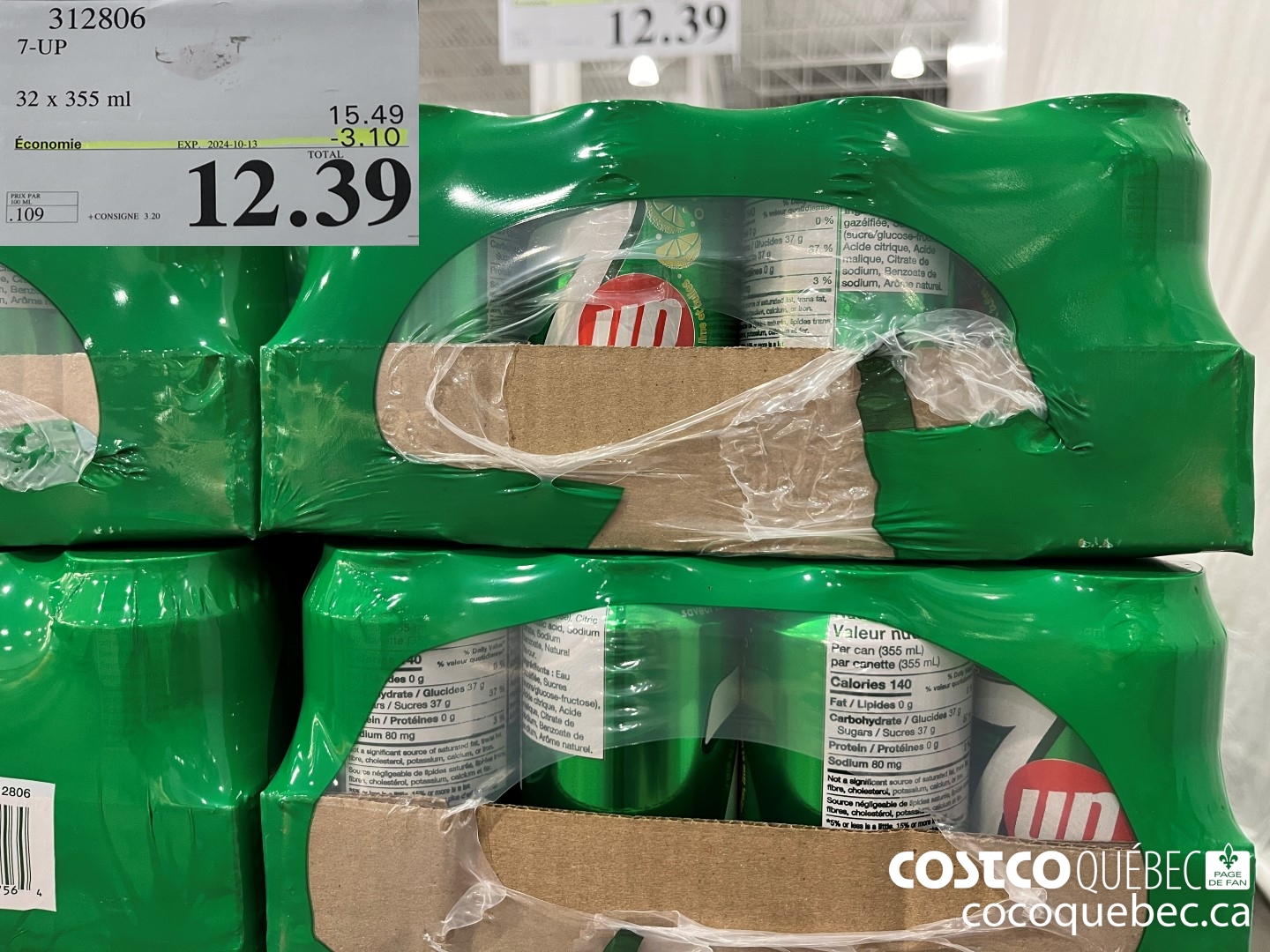 312806 7-UP 32 x 355 ml ($2.90 INSTANT SAVINGS EXPIRES ON 2024-10-13) $12.39