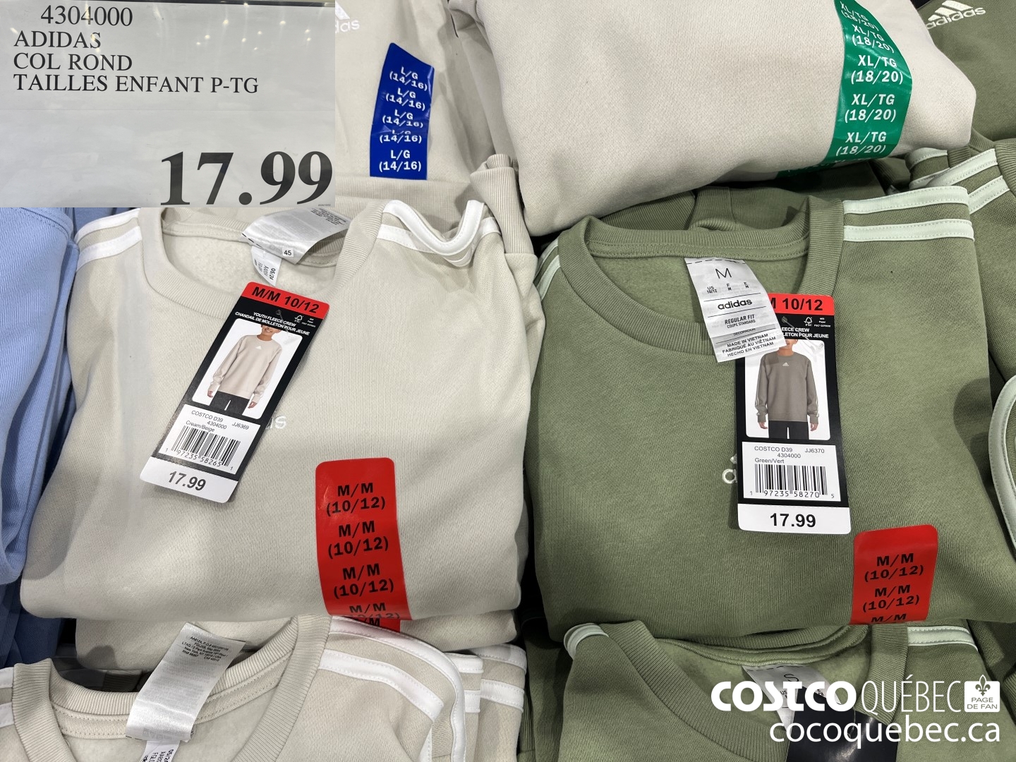 4304000 ADIDAS COL ROND TAILLES ENFANT P-TG  $17.99