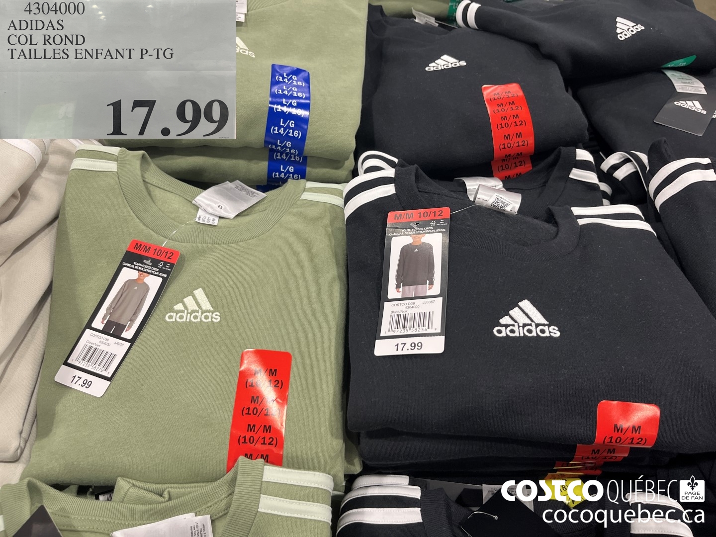 4304000 ADIDAS COL ROND TAILLES ENFANT P-TG  $17.99