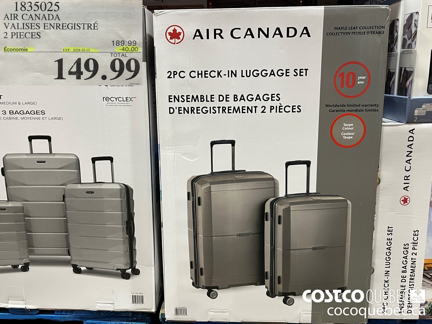 1835025 AIR CANADA VALISES ENREGISTRE 2 PIECES  ($40.00 INSTANT SAVINGS EXPIRES ON 2024-10-13) $149.99