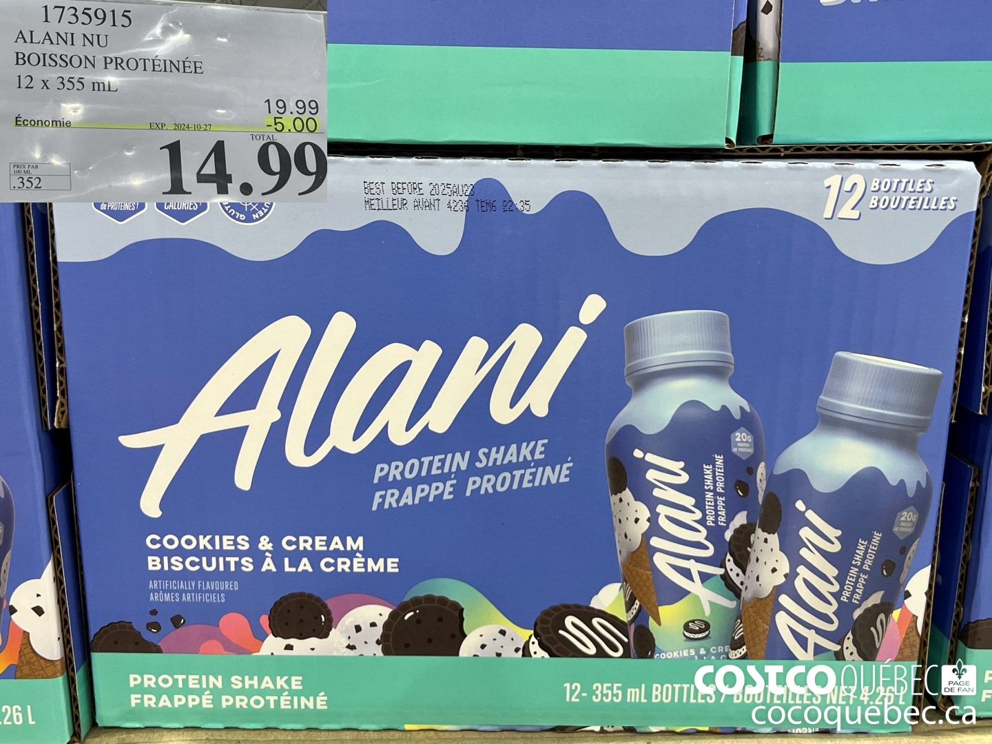 1735915 ALANI NU BOISSON PROTEINEE 12 x 355 mL  ($5.00 INSTANT SAVINGS EXPIRES ON 2024-10-27) $14.99