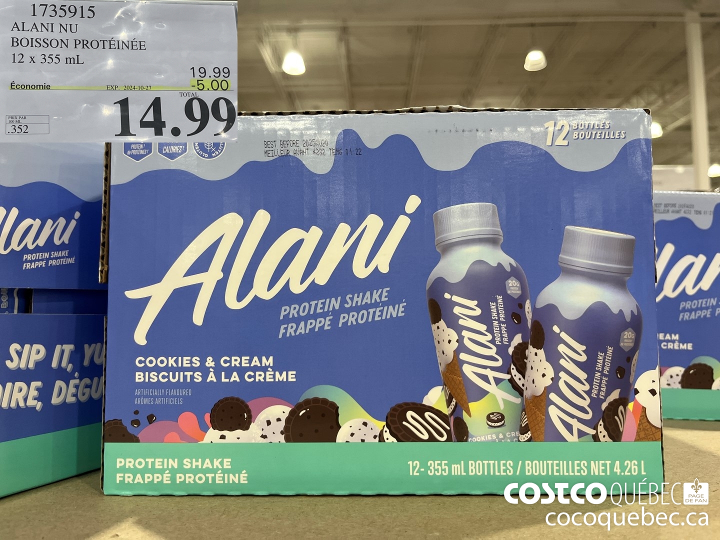 1735915 ALANI NU BOISSON PROTEINEE 12 x 355 mL  ($5.00 INSTANT SAVINGS EXPIRES ON 2024-10-27) $14.99