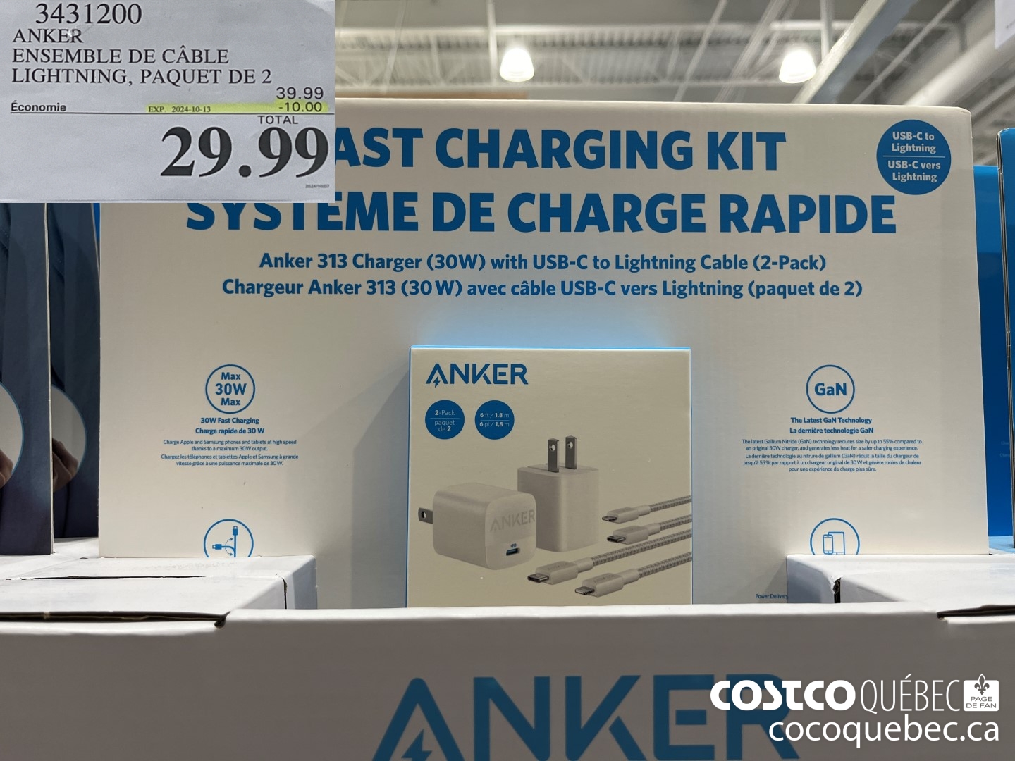 3431200 ANKER ENSEMBLE DE CABLE LIGHTNING ($10.00 INSTANT SAVINGS EXPIRES ON 2024-10-13) $29.99