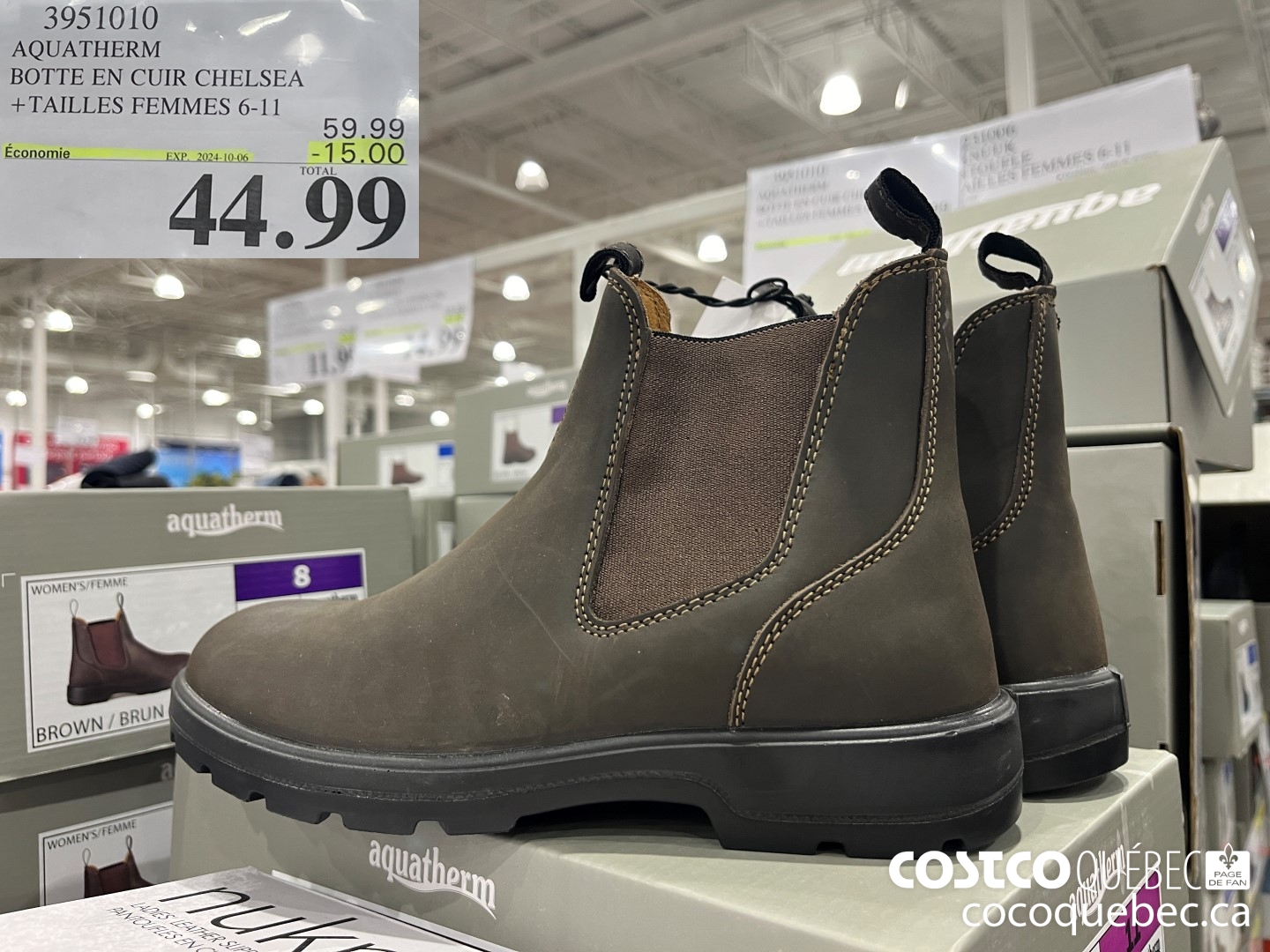 3951010 AQUATHERM BOTTE EN CUIR CHELSEA +TAILLES FEMMES 6-11  ($15.00 INSTANT SAVINGS EXPIRES ON 2024-10-06) $44.99