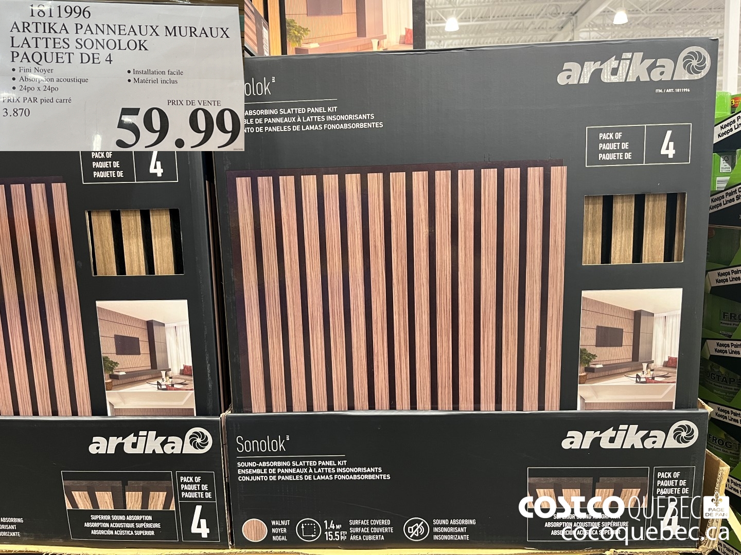 1811996 ARTIKA PANNEAUX MURAUX LATTES SONOLOK PAQUET DE 4  $59.99
