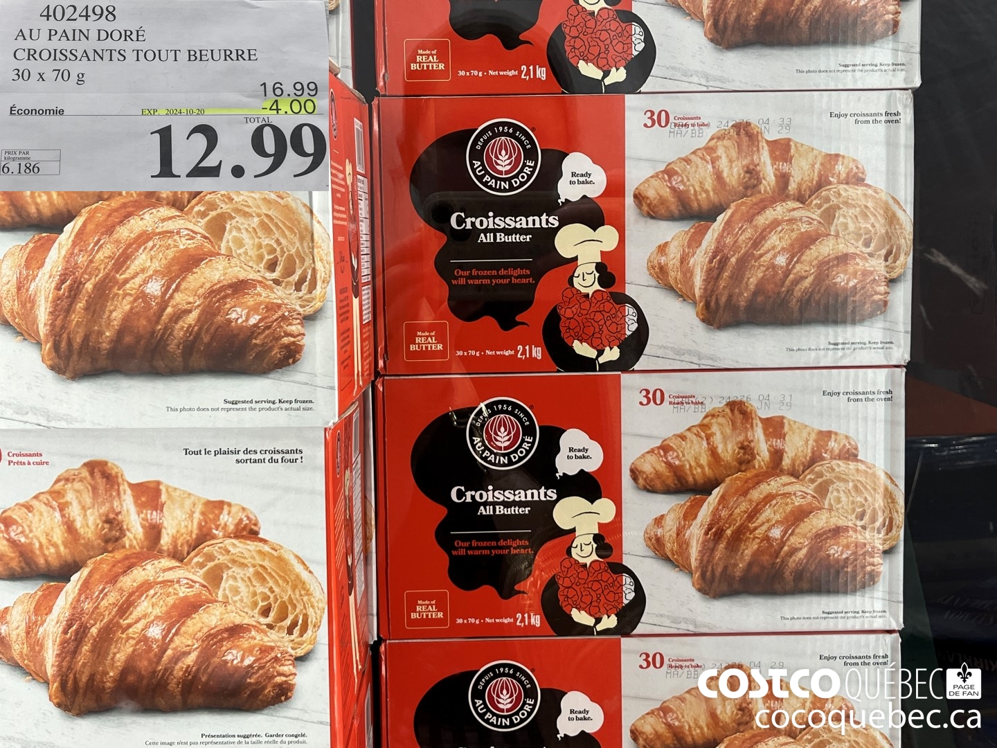 402498 AU PAIN DORE CROISSANTS TOUT BEURRE 30 x 70g ($4.00 INSTANT SAVINGS EXPIRES ON 2024-10-20) $12.99
