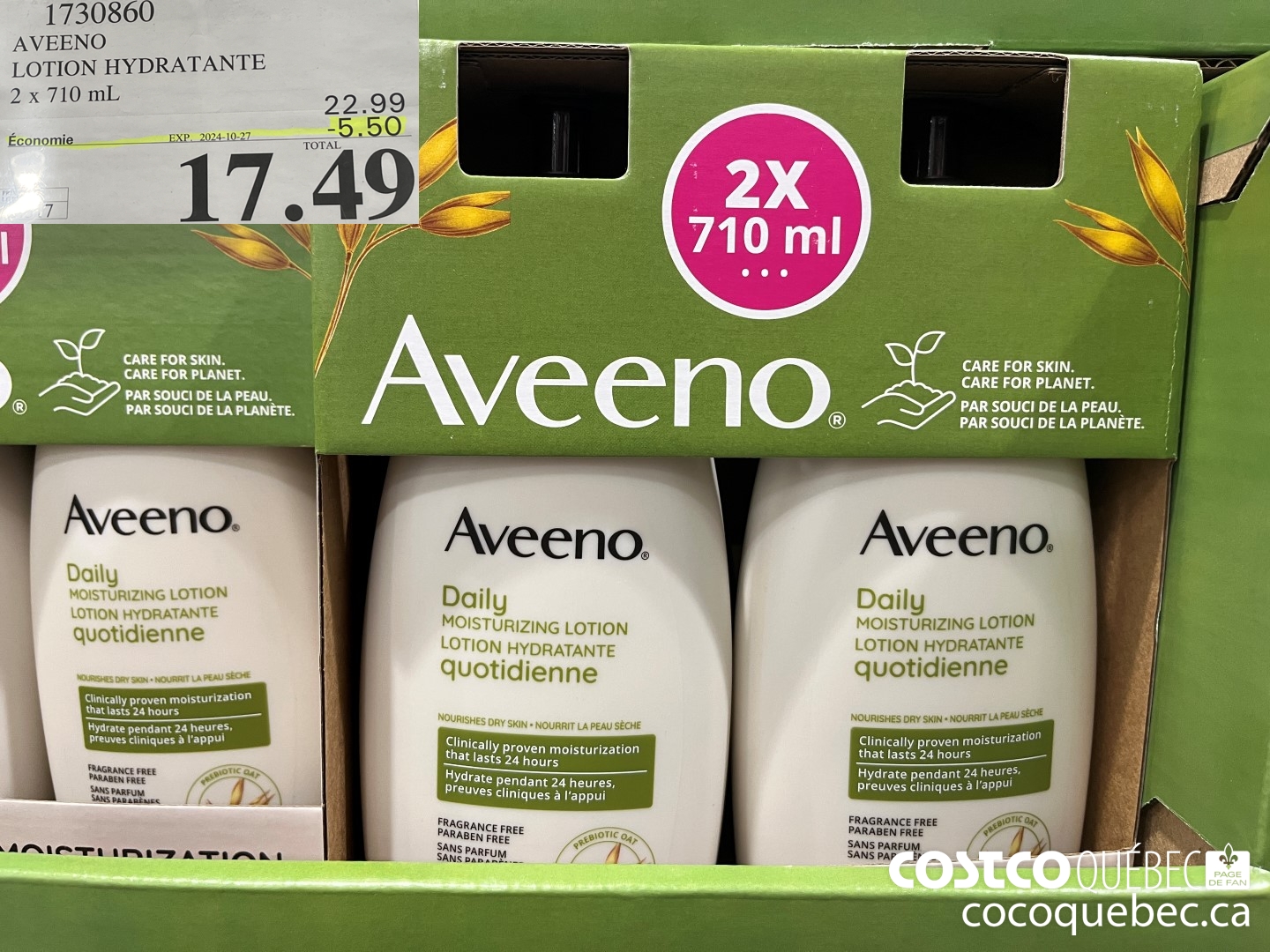 1730860 AVEENO LOTION HYDRATANTE  ($5.50 INSTANT SAVINGS EXPIRES ON 2024-10-27) $17.49