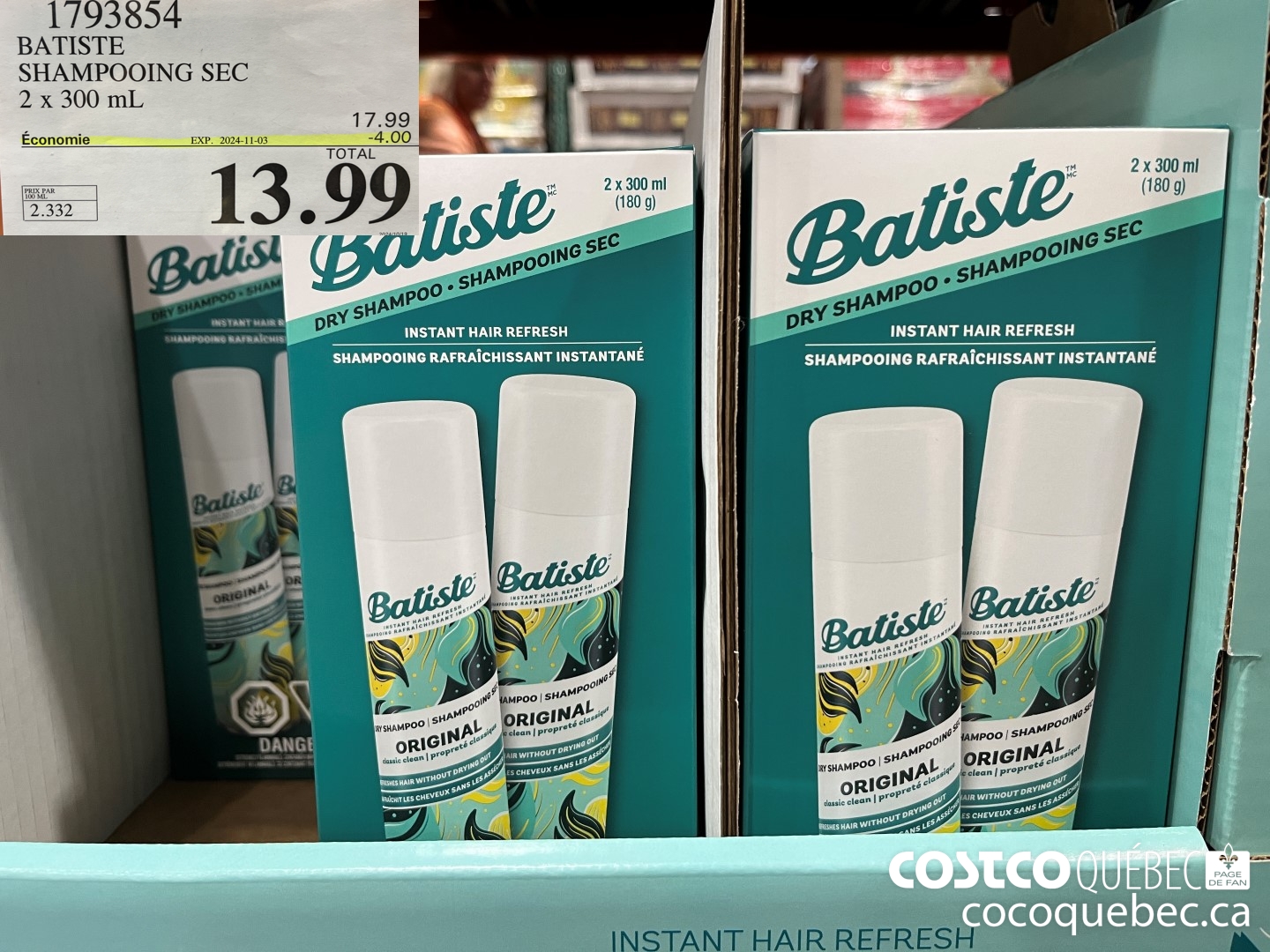 1793854 BATISTE SHAMPOOING SEC 2 X 300 mL  ($4.00 INSTANT SAVINGS EXPIRES ON 2024-11-03) $13.99
