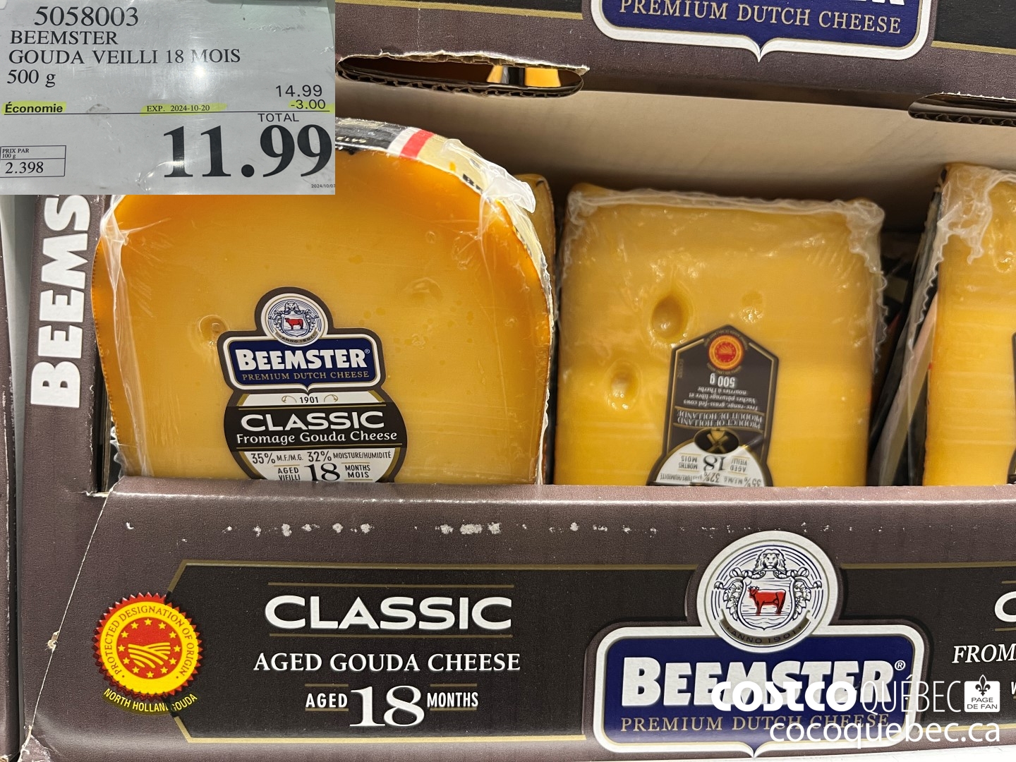 53058003 BEEMSTER GOUDA VEILLI 18 MOIS 500 g  (EXPIRES ON 2024-10-20) $11.99