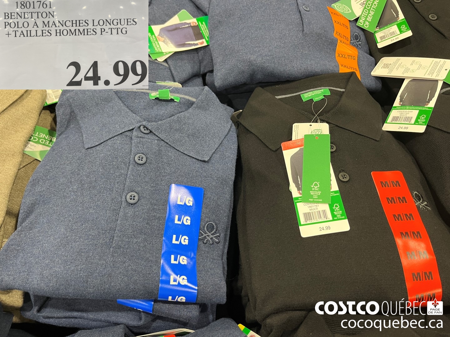 1801761 BENETTON POLO A MANCHES LONGUES +TAILLES HOMMES P-TTG  $24.99