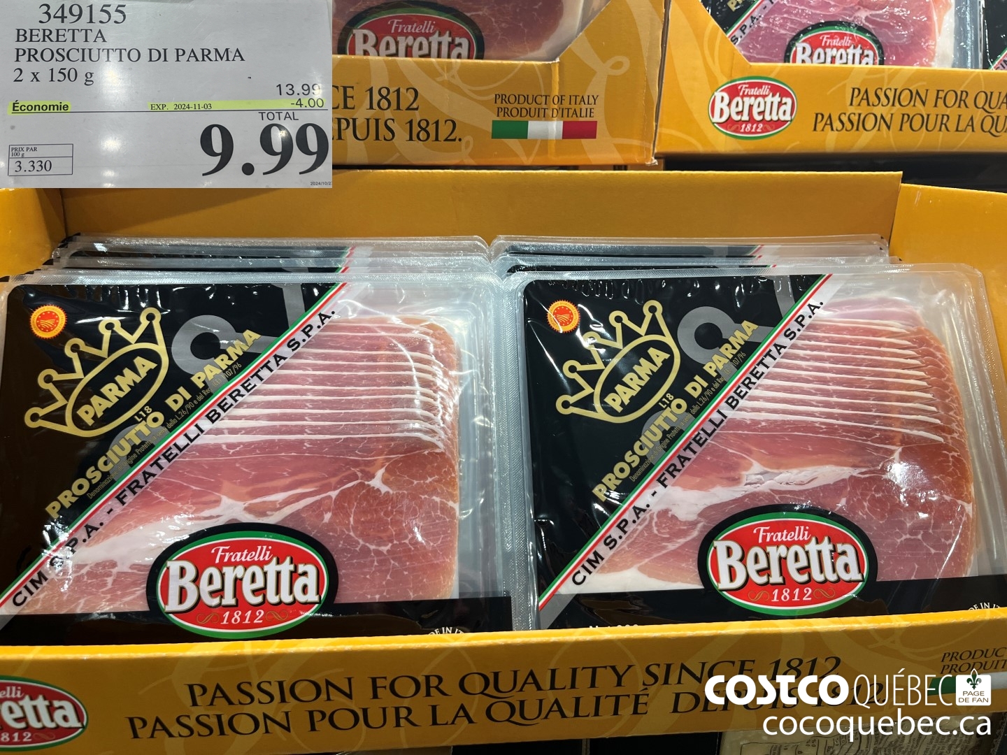 349155 BERETTA PROSCIUTTO DI PARMA 2 X 150 G  ($4.00 INSTANT SAVINGS EXPIRES ON 2024-11-03) $9.99