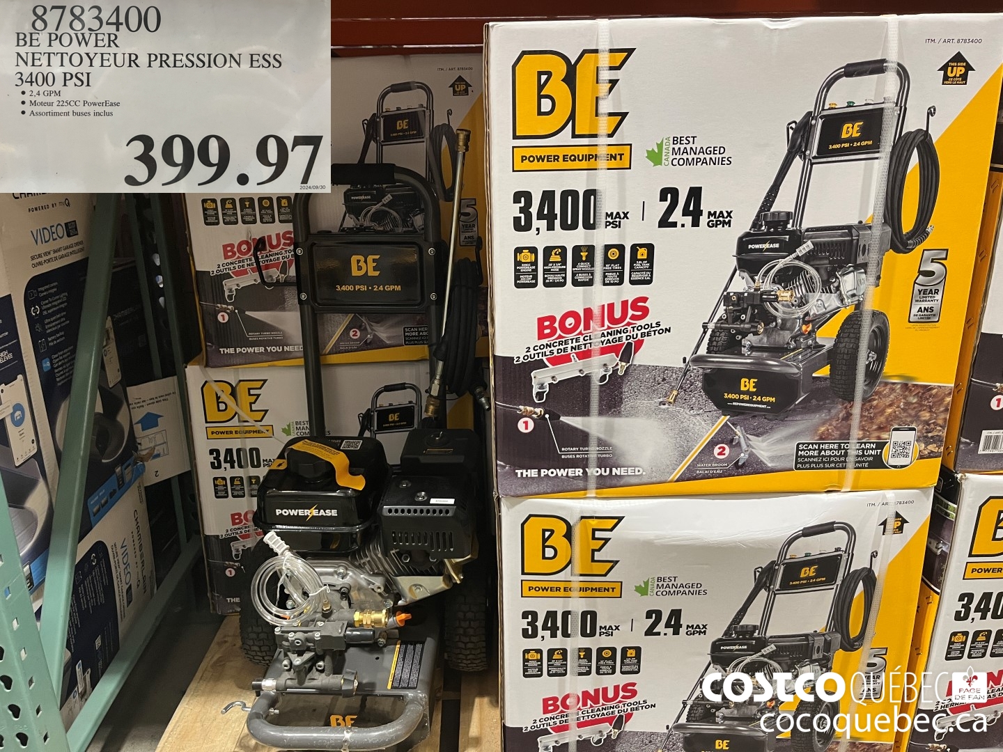 8783400 BE POWER NETTOYEUR PRESSION ESS 3400 PSI  $399.97