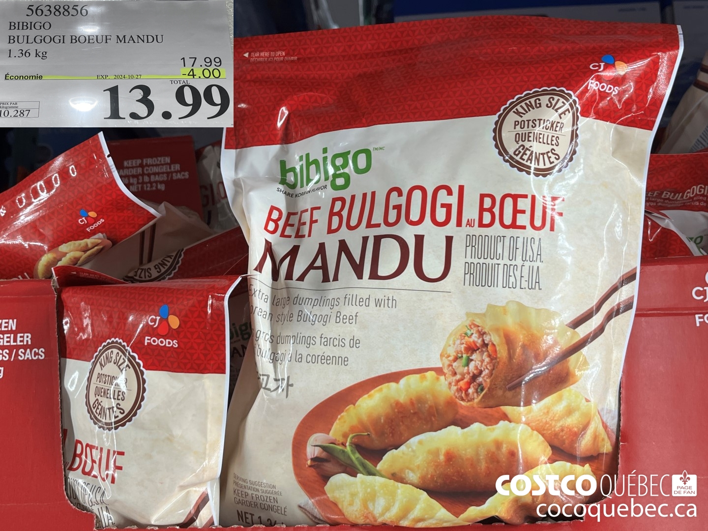 5638856 BIBIGO BULGOGI BOEUF MANDU 1.36 kg Economie  ($4.00 INSTANT SAVINGS EXPIRES ON 2024-10-27) $13.99