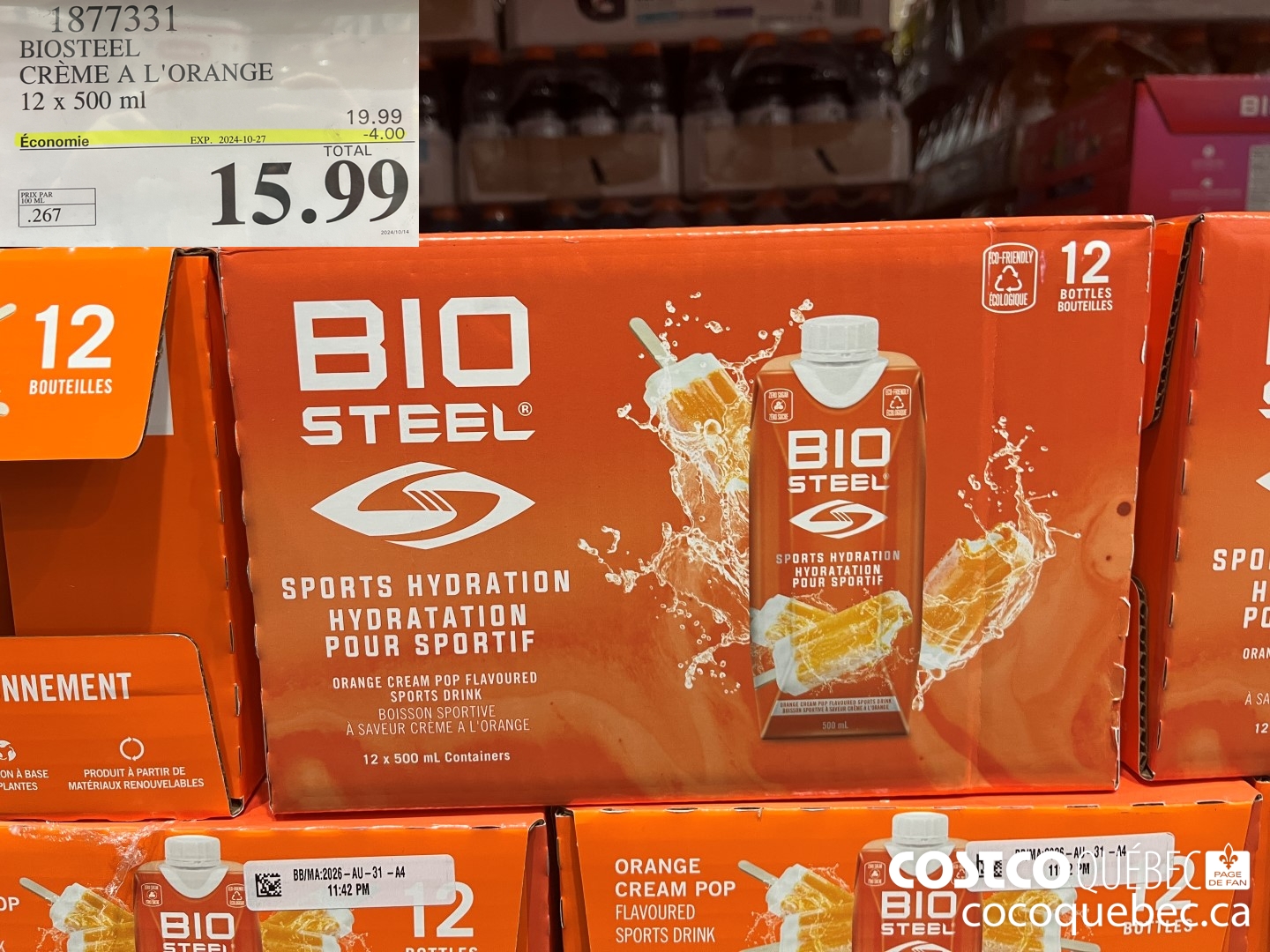 1877331 BIOSTEEL CREME A L'ORANGE 12 x 500 ml  ($4.00 INSTANT SAVINGS EXPIRES ON 2024-10-27) $15.99