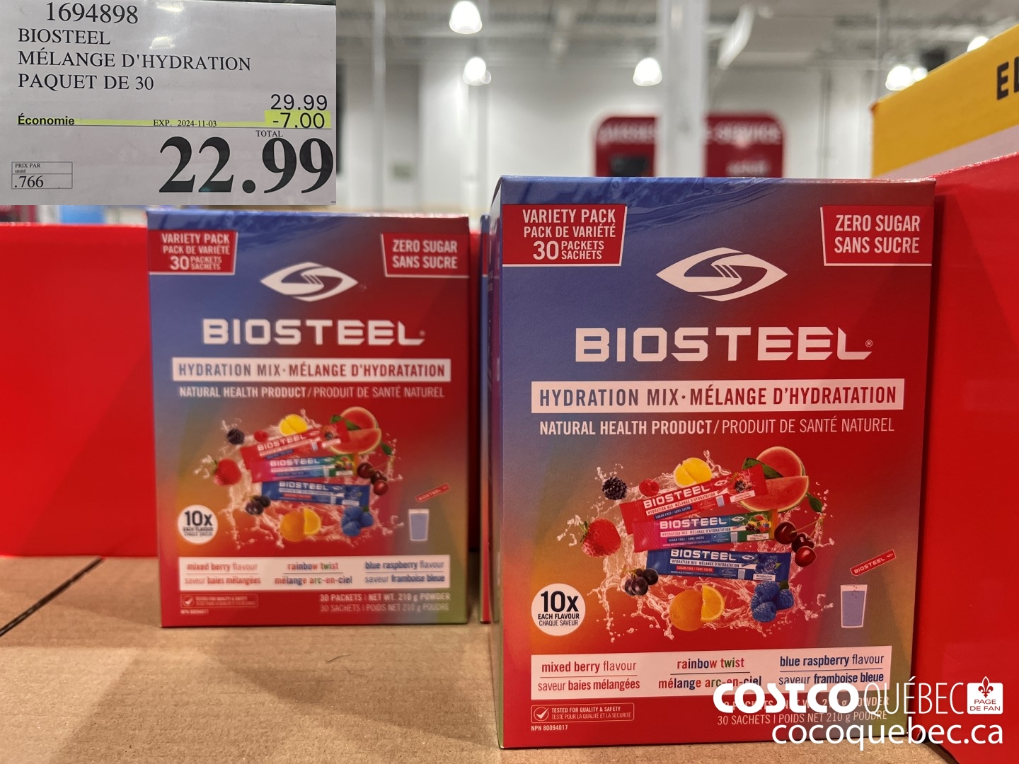 1694898 BIOSTEEL MELANGE D'HYDRATION PAQUET DE 30 ($7.00 INSTANT SAVINGS EXPIRES ON 2024-11-10) $22.99