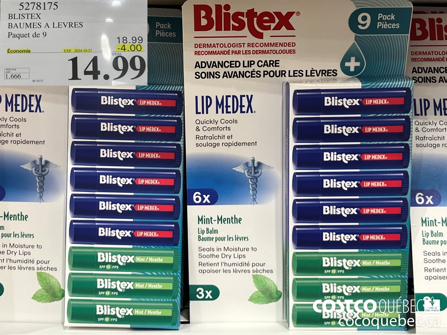 5278175 BLISTEX BAUMES A LEVRES Paquet de 9  ($4.00 INSTANT SAVINGS EXPIRES ON 2024-10-27) $14.99