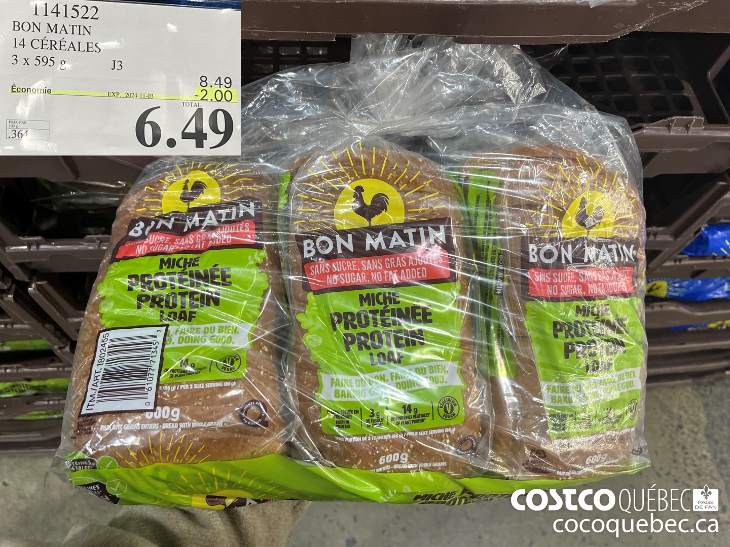 1141522 BON MATIN 14 CEREALES 3 x 595  ($2.00 INSTANT SAVINGS EXPIRES ON 2024-11-03) $6.49