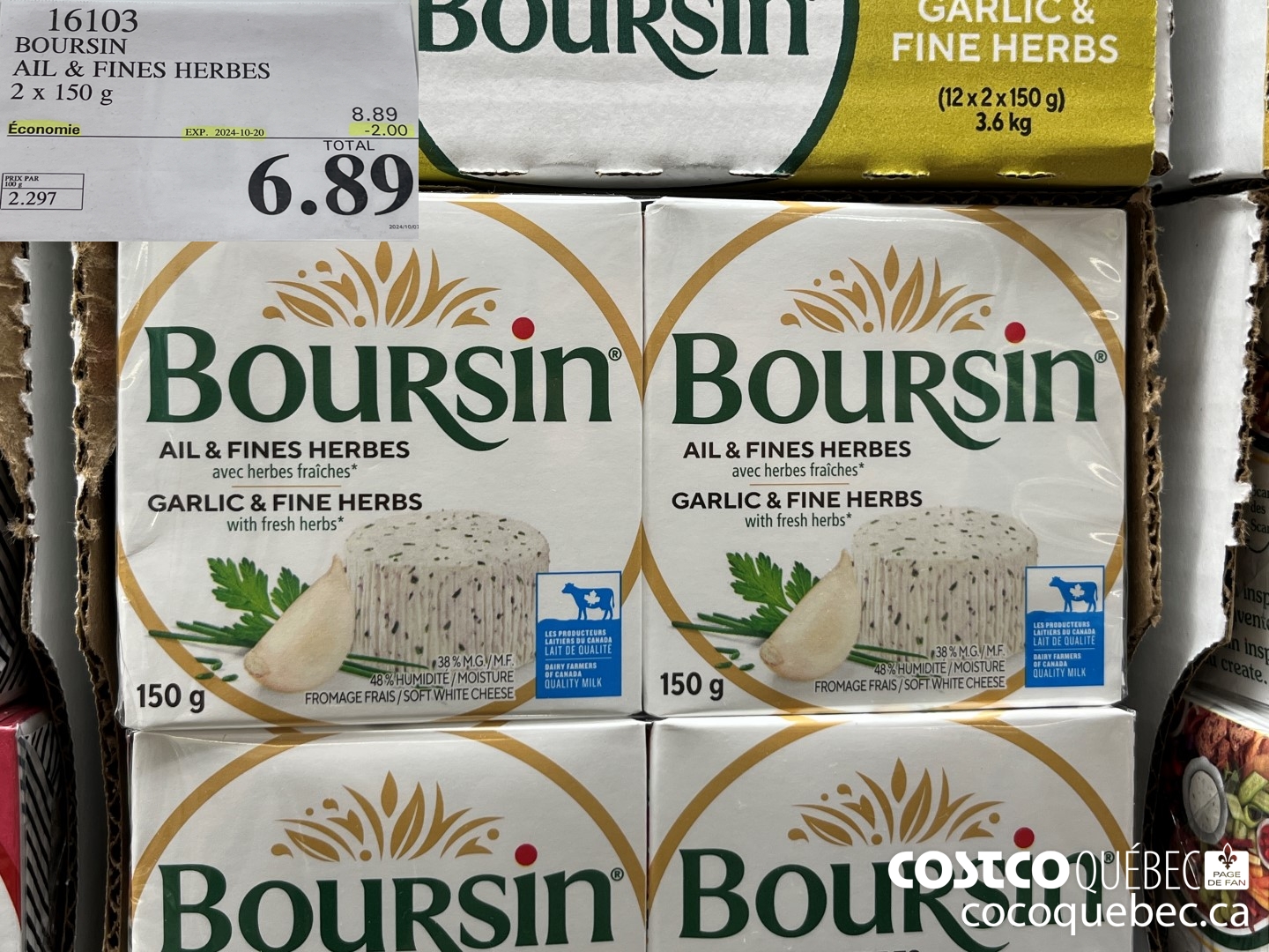 16103 BOURSIN AIL & FINES HERBES 2x150 G ($2.00 INSTANT SAVINGS EXPIRES ON 2024-10-20) $6.89