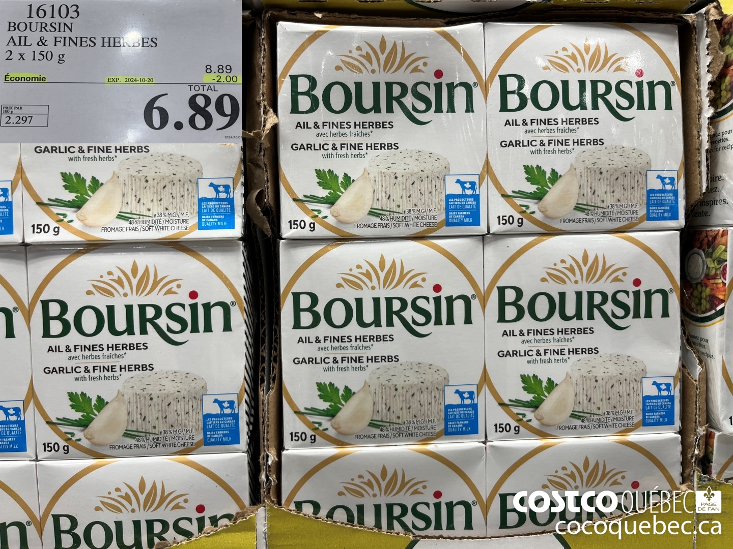 16103 BOURSIN ATL & FINES HERBES 2x150 G ($2.00 INSTANT SAVINGS EXPIRES ON 2024-10-27) $6.89