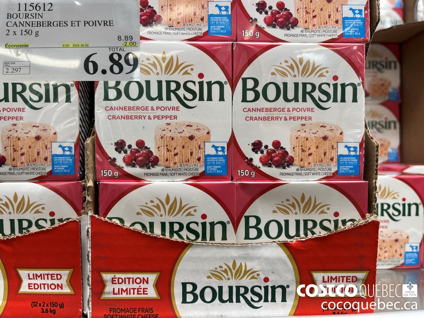 115612 BOURSIN CANNEBERGES ET POIVRE 2x 150g ($2.00 INSTANT SAVINGS EXPIRES ON 2024-10-20) $6.89