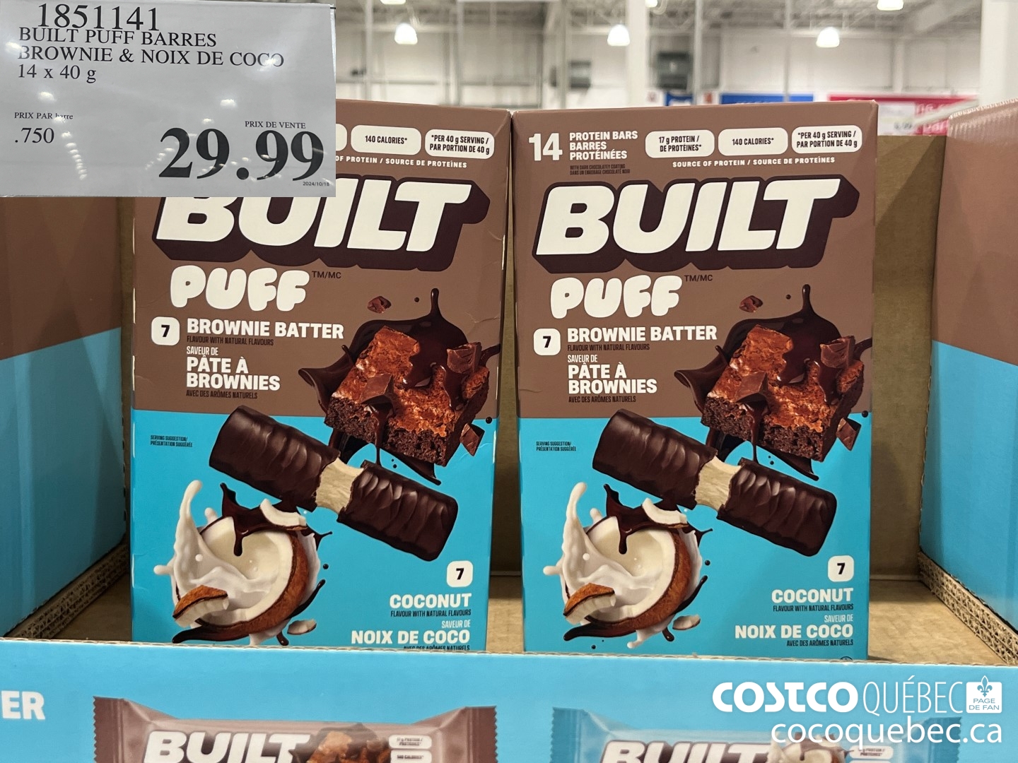 1851141 BUILT PUFF BARRES BROWNIE & NOIX DE COCO  $29.99