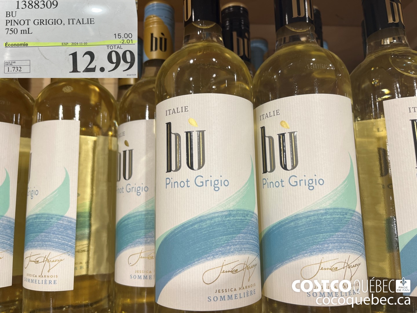 1388309 BU PINOT GRIGIO, ITALIE 750 mL  ($2.01 INSTANT SAVINGS EXPIRES ON 2024-11-10) $12.99