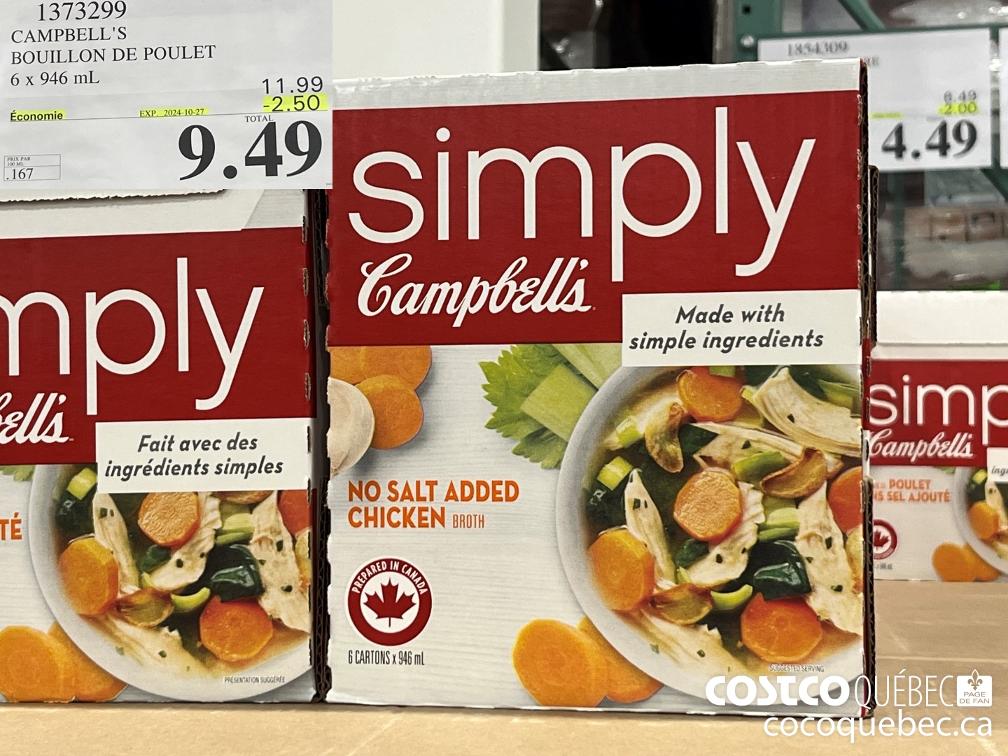 1373299 CAMPBELLS BOUILLON DE POULET 6 x 946 mL ($3.00 INSTANT SAVINGS EXPIRES ON 2024-10-27) $9.49