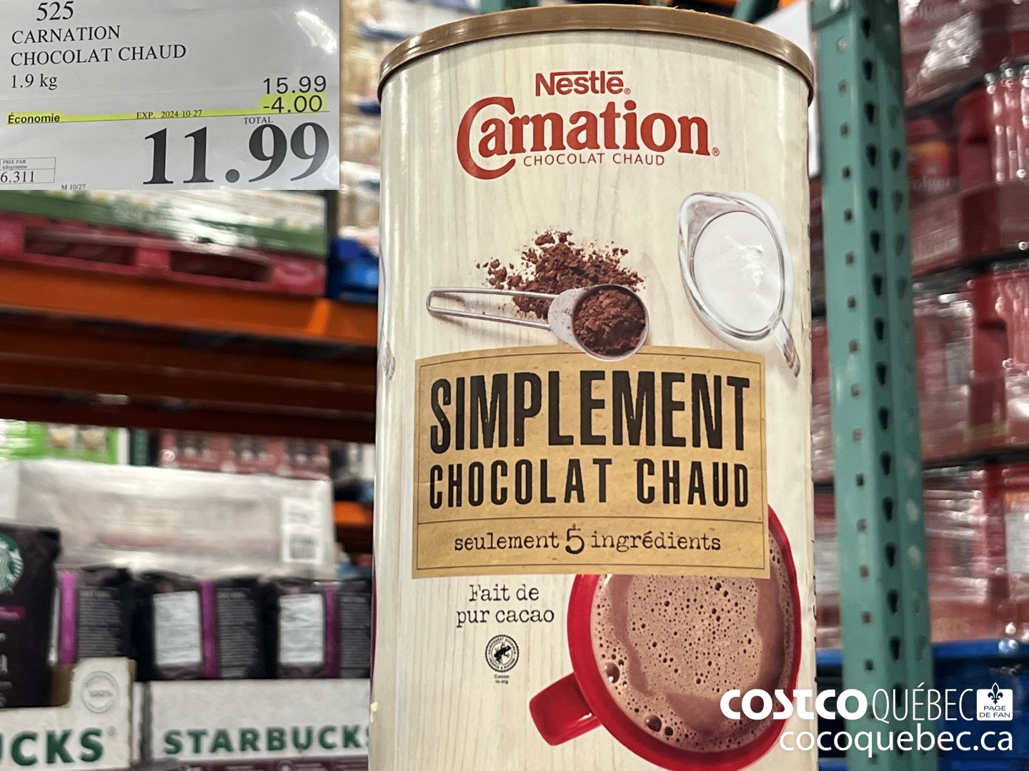 525 CARNATION CHOCOLAT CHAUD 1.9 KG ($4.00 INSTANT SAVINGS EXPIRES ON 2024-10-27) $14.99