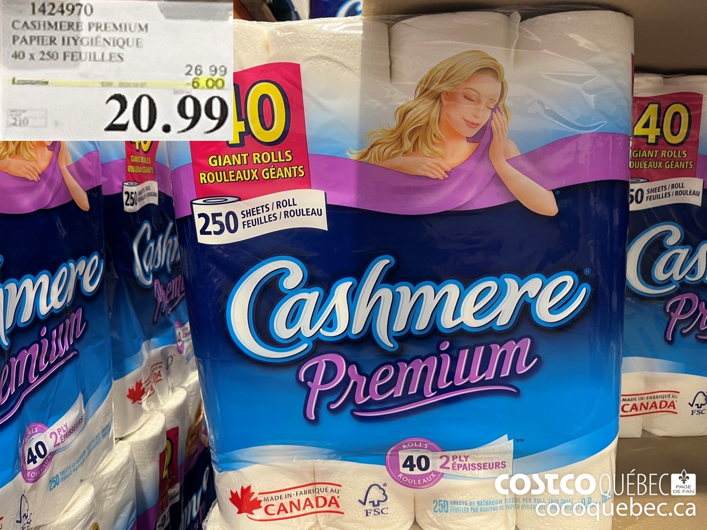 1424970 CASHMERE PREMIUM PAPIER HYGIENIQUE 40 x 250 FEUILLES  ($5.00 INSTANT SAVINGS EXPIRES ON 2024-10-27) $20.99