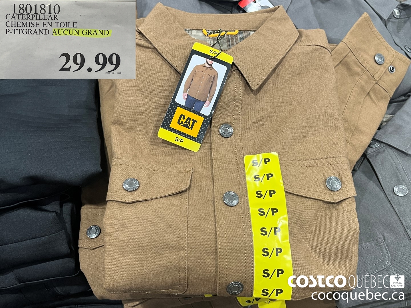 1801810 CATERPILLAR CHEMISE EN TOILE  $29.99