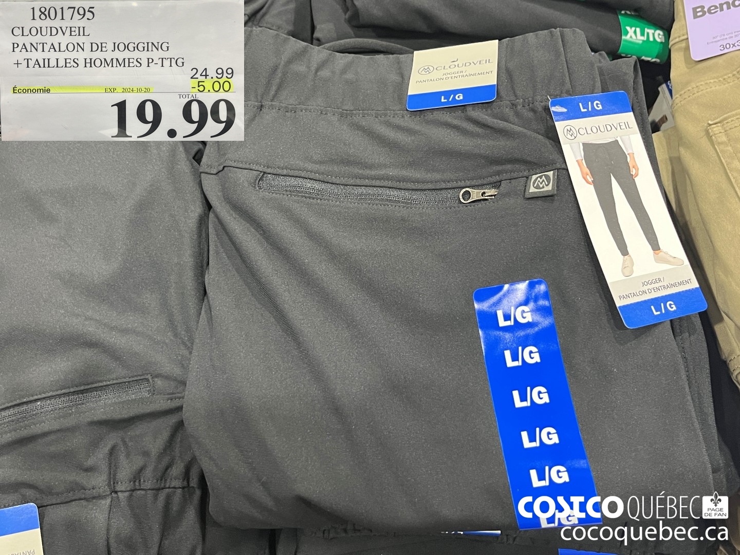 1801795 CLOUDVEIL PANTALON DE JOGGING +TAILLES HOMMES P-TTG  ($5.00 INSTANT SAVINGS EXPIRES ON 2024-10-20) $19.99