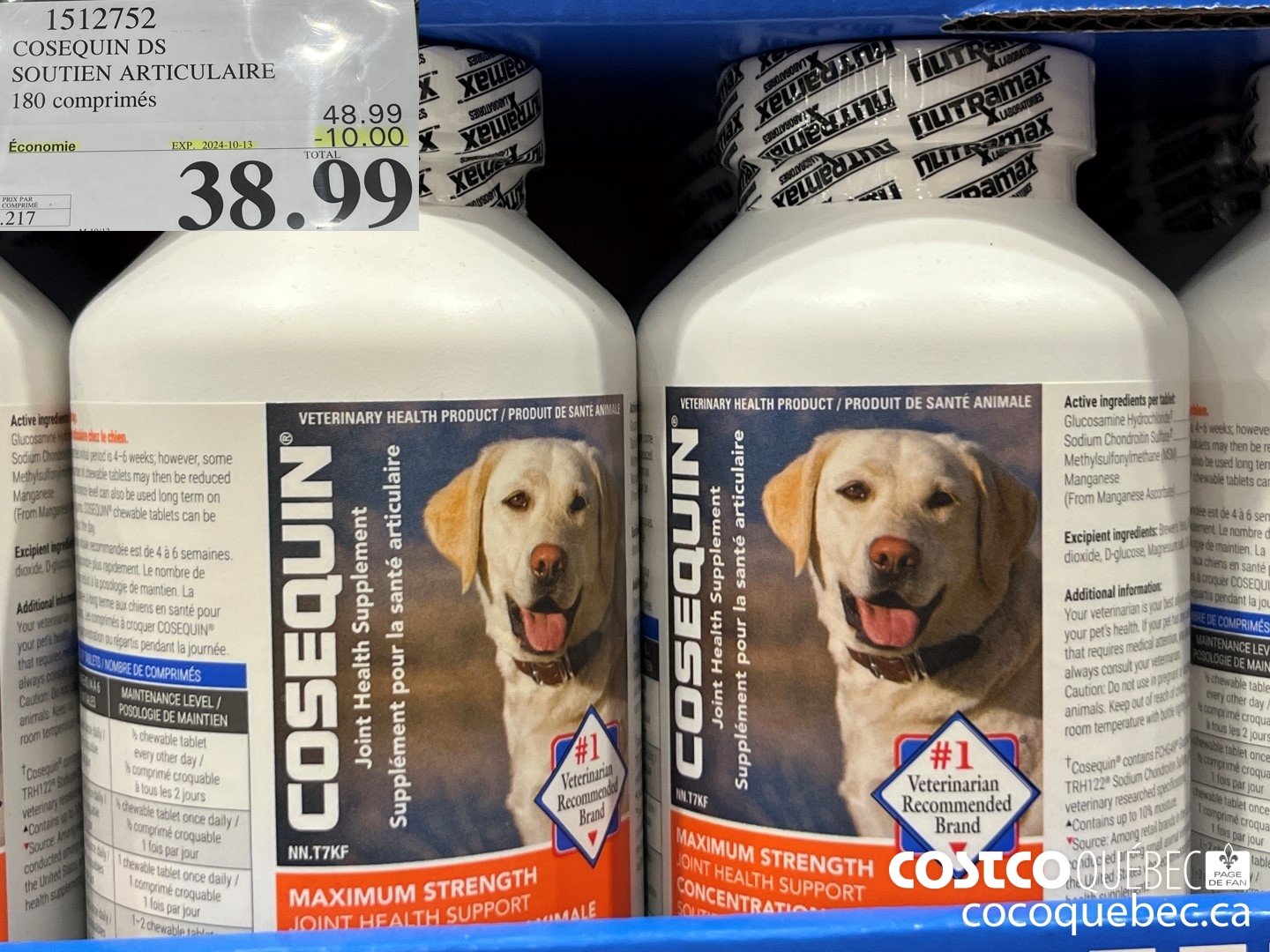 1542792 COSEQUIN DS SOUTIEN ARTICULAIRE 180 comprimeés  ($10.00 INSTANT SAVINGS EXPIRES ON 2024-10-13) $38.99