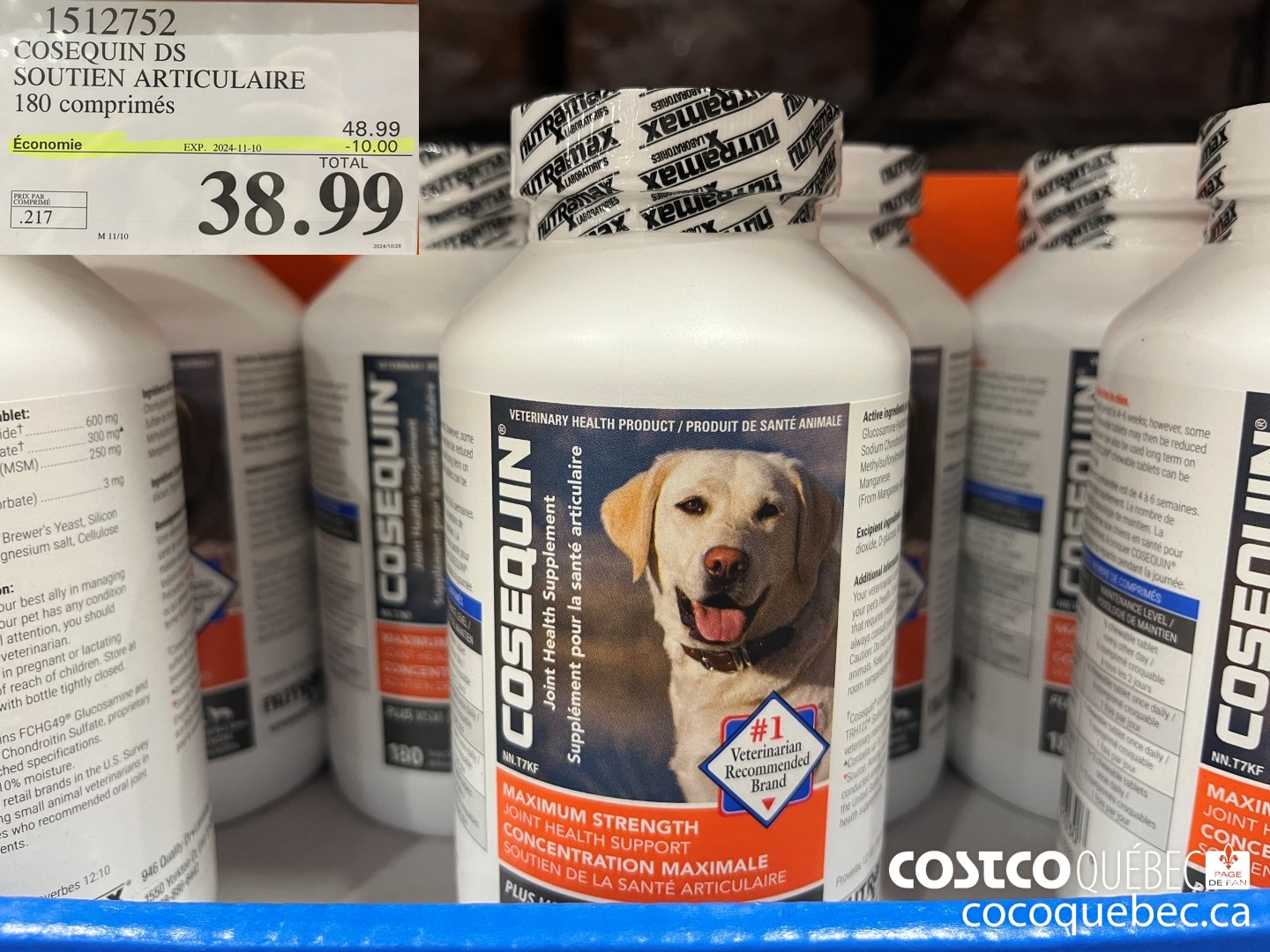 1512752 COSEQUIN DS SOUTIEN ARTICULAIRE 180 comprimés M 11/10  ($10.00 INSTANT SAVINGS EXPIRES ON 2024-11-10) $38.99