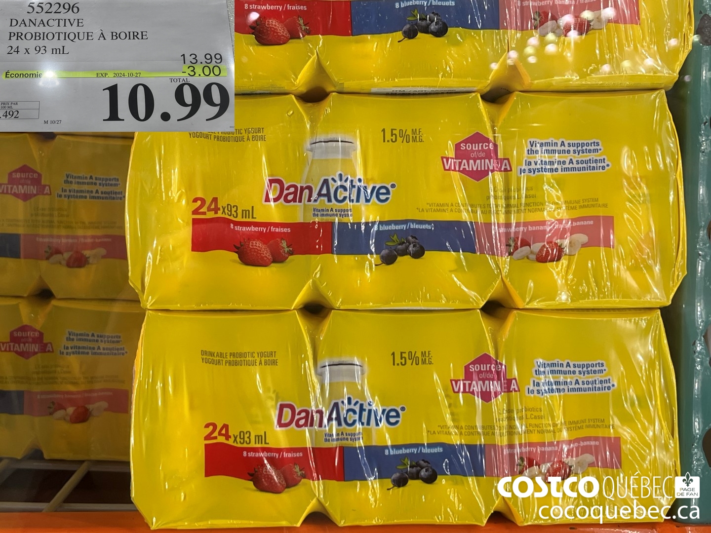 552296 DANACTIVE PROBIOTIQUE A BOIRE 24 x 93 ml ($3.00 INSTANT SAVINGS EXPIRES ON 2024-10-27) $10.99