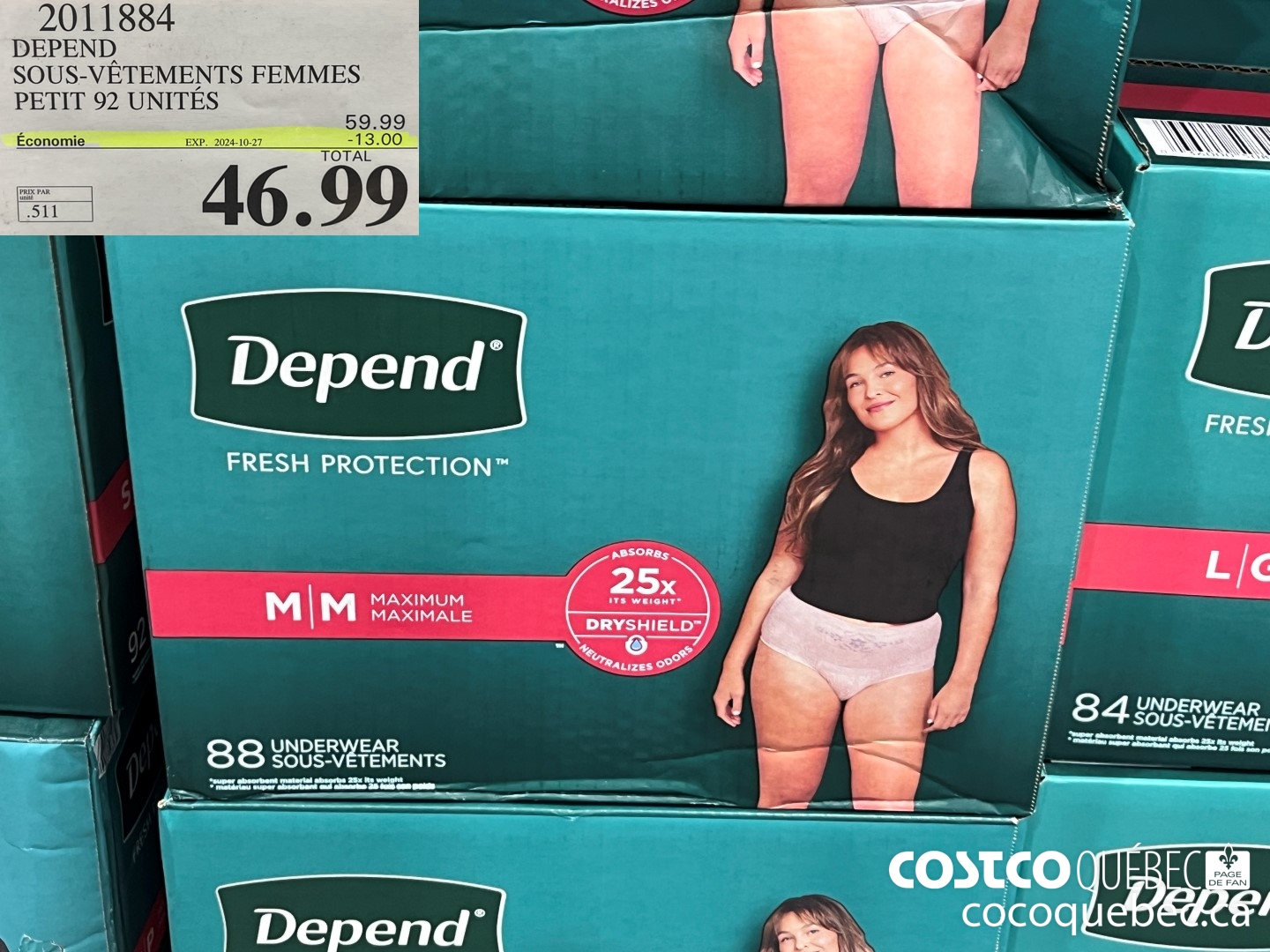 2011884 DEPEND SOUS-VéTEMENTS FEMMES PETIT 92 UNITES ($13.00 INSTANT SAVINGS EXPIRES ON 2024-10-27) $46.99