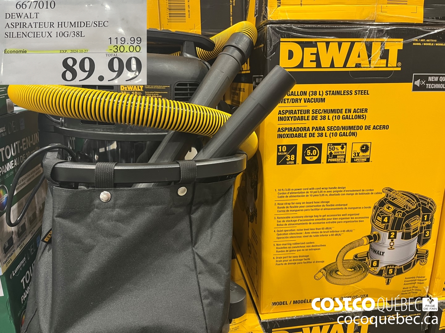 6677010 DEWALT ASPIRATEUR HUMIDE/SEC  ($30.00 INSTANT SAVINGS EXPIRES ON 2024-10-27) $89.99
