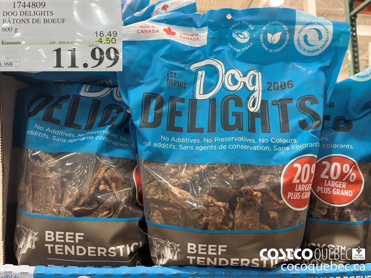 1744809 DOG DELIGHTS BATONS DE BOEUF  ($4.50 INSTANT SAVINGS EXPIRES ON 2024-10-27) $11.99