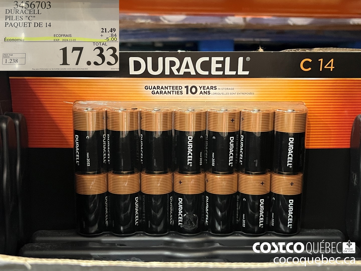 3456703 DURACELL PIERS. CC: PAQUET DE 14 ($5.00 INSTANT SAVINGS EXPIRES ON 2024-11-03) $17.33
