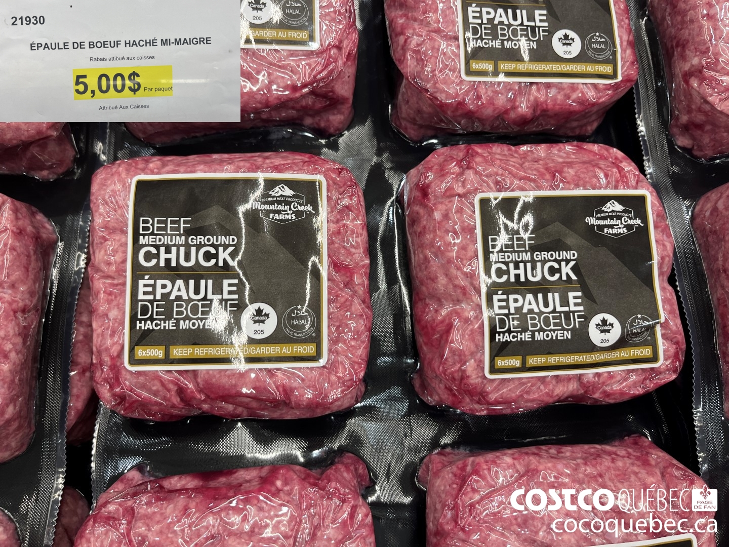 21930 EPAULE DE BOEUF HACHE MI-MAIGRE PKG DE 6  ($5.00 INSTANT SAVINGS) $35.00