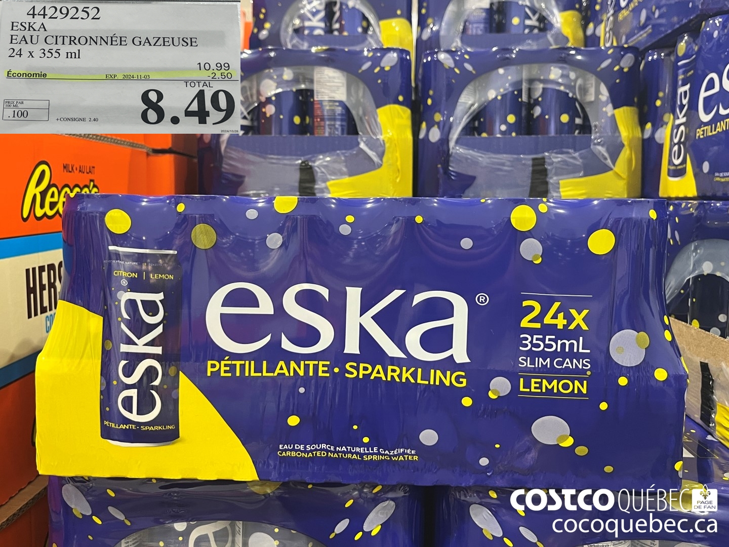 4429252 ESKA EAU CITRONNEE GAZEUSE 24 x 355 ml  ($2.50 INSTANT SAVINGS EXPIRES ON 2024-11-03) $8.49