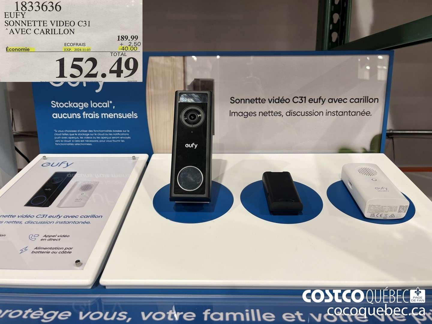 1833636 EUFY SONNETTE VIDEO C31 “AVEC CARILLON  ($40.00 INSTANT SAVINGS EXPIRES ON 2024-11-03) $152.49