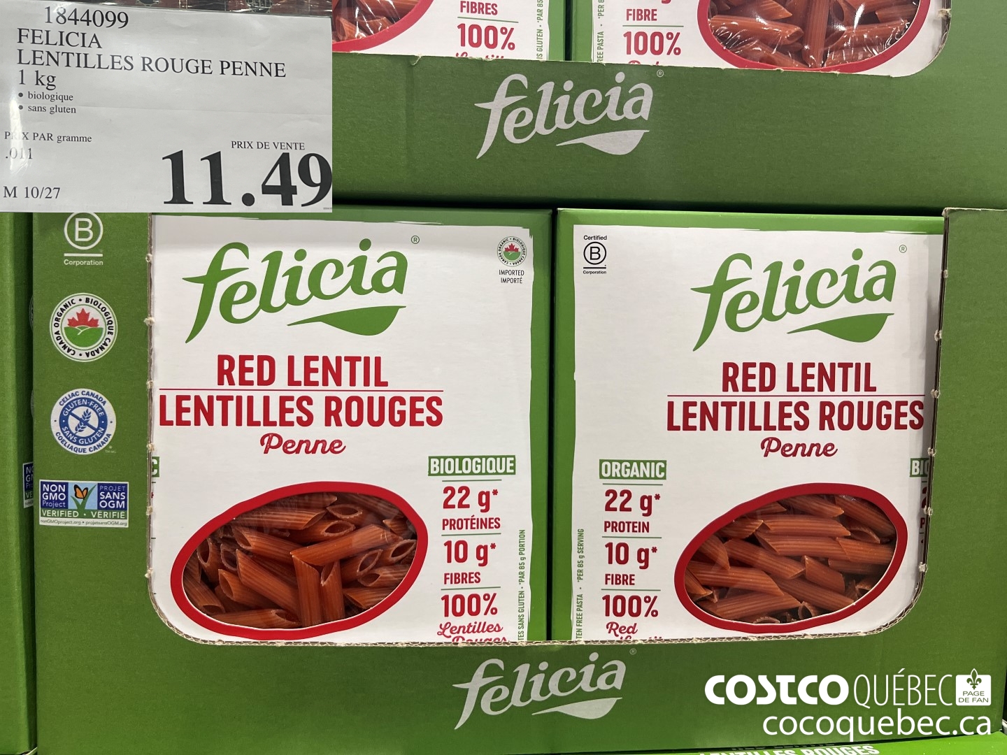 1844099 FELICIA LENTILLES ROUGE PENNE  $11.49