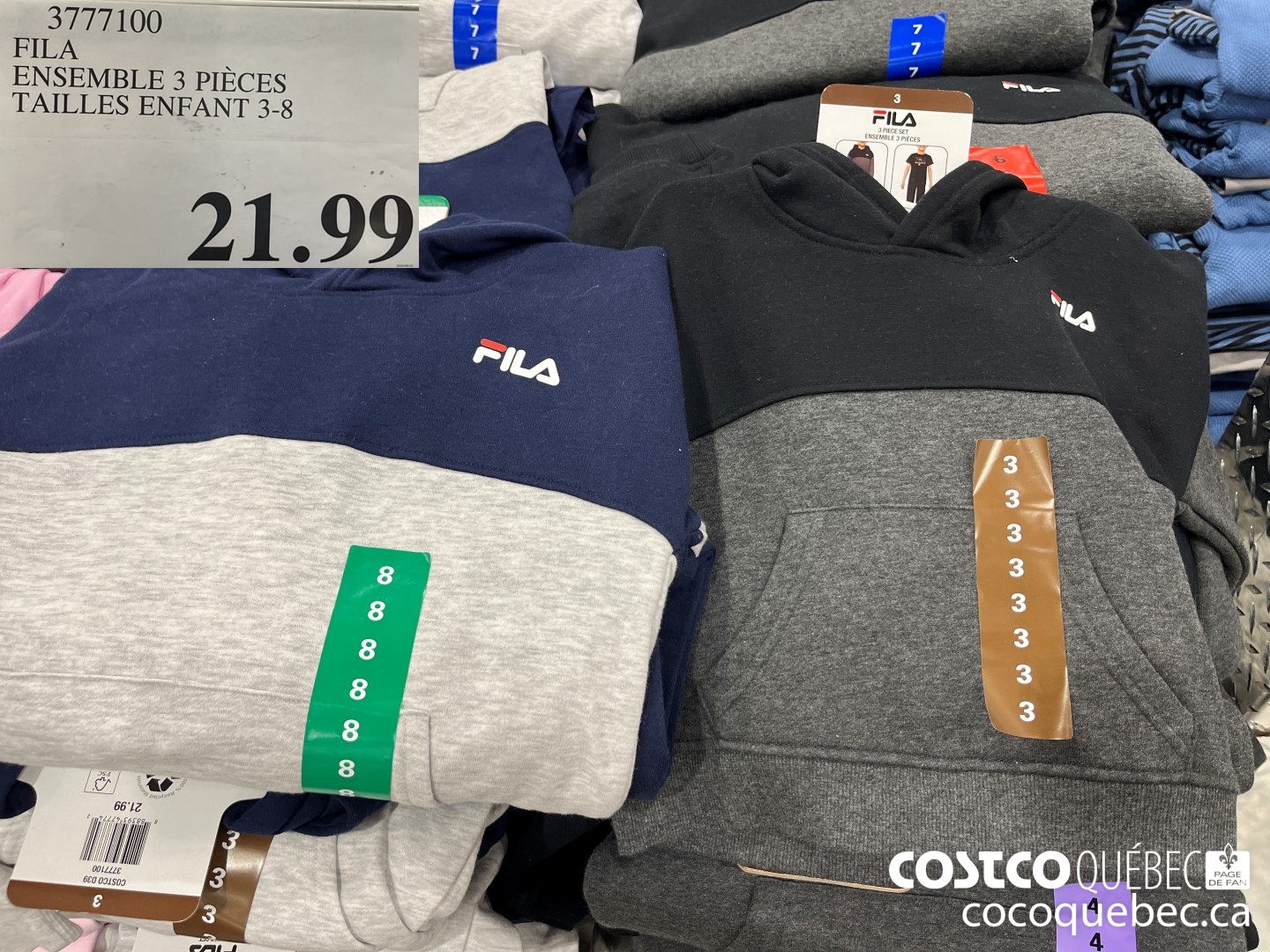 3777100 FILA ENSEMBLE 3 PIECES TAILLES ENFANT 3-8  $21.99