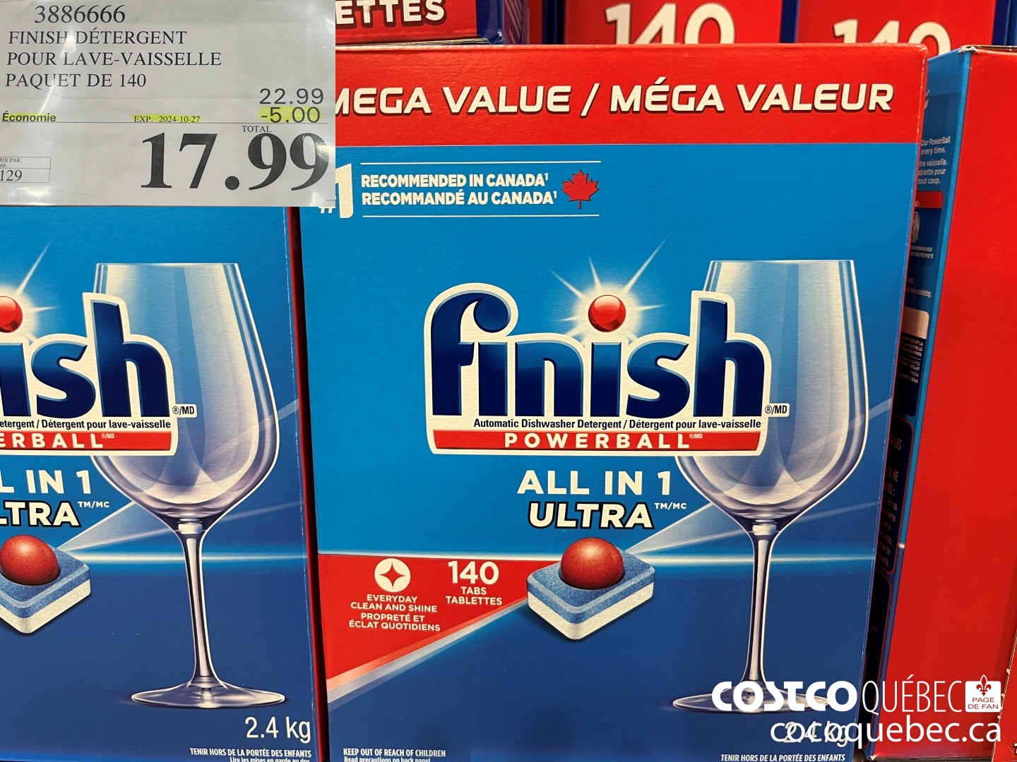 3886666 FINISH DETERGENT POUR LAVE-VAISSELLE PAQUET DE 140 ($5.00 INSTANT SAVINGS EXPIRES ON 2024-10-27) $17.99